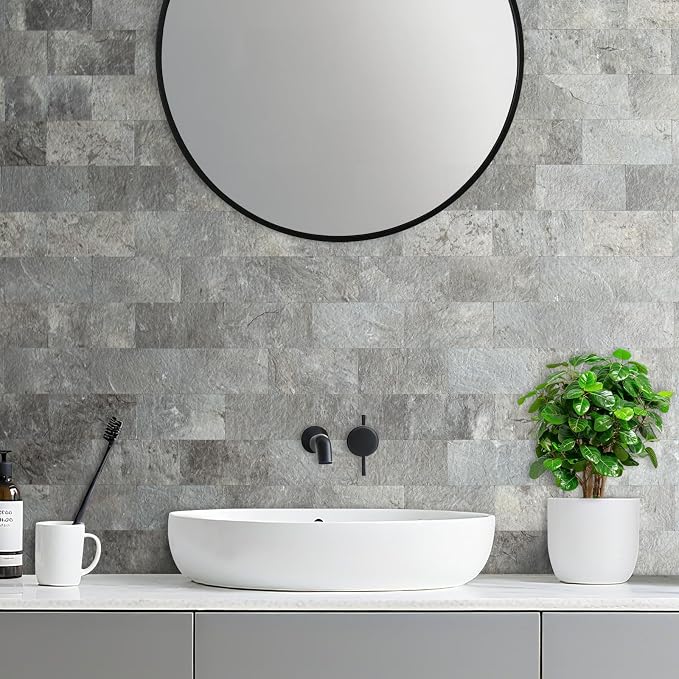AULIGET 100 Piece Mountain Rock Peel and Stick Backsplash Wall Tiles, 3" x 6" PVC Faux Stone Stick on Tiles for Backsplash Kitchen, Bathroom, Laundry Room, Camper, Fireplace - Image 4