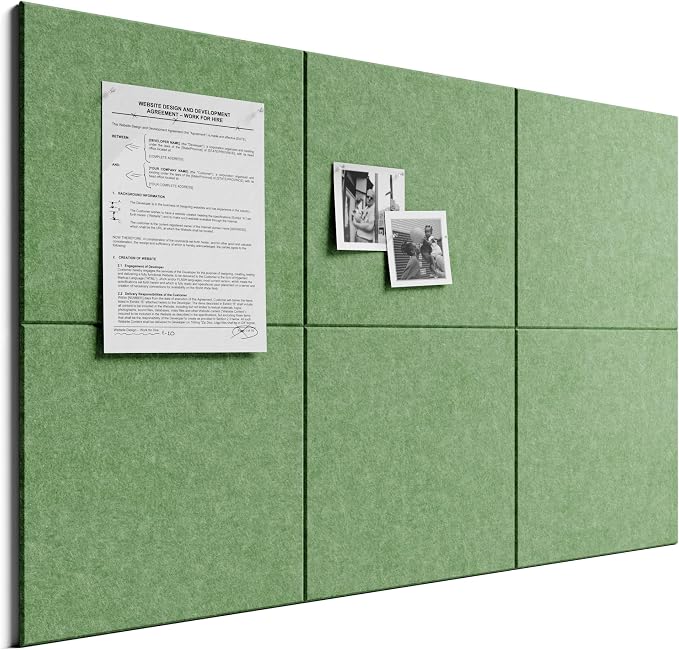 Bumusty 36"x 24" Large Felt Bulletin Board Tiles, Moss Green | 6-Pack Cork Board Alternative, Wall Decor, 30 Pushpins, 30 Adhesive Tabs, Vision Board, Office, Classroom, Home, Dorm by BUMUSTY