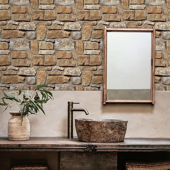 Commomy Faux Stone Peel and Stick Wall Panels | Ultralight Thin PVC Fake Rock Wallpaper DIY Wall Covering Decorative Tiles for Kitchen Backsplash,Bedroom (Covers 9.7 sq.ft) - Image 2