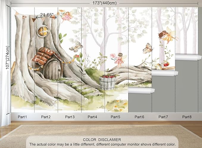 Nursery Forest Peel and Stick Wallpaper Tree Landscape Wall Mural | 173"x108", Self Adhesive Canvas, for Bedroom Living Room Bathroom, Seamless, No overlapping - Image 4