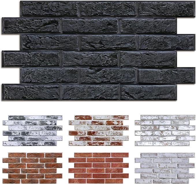 Commomy Peel and Stick Faux Brick 3D Wall Panels 12 pcs of 22.8" x 11.8" | Thin & UrltraLight PVC Fake Brick Wall Paneling for Living Room,Home Office Interior Home Wall Decor(Covers 22.48 sq.ft) by CommomyDecor