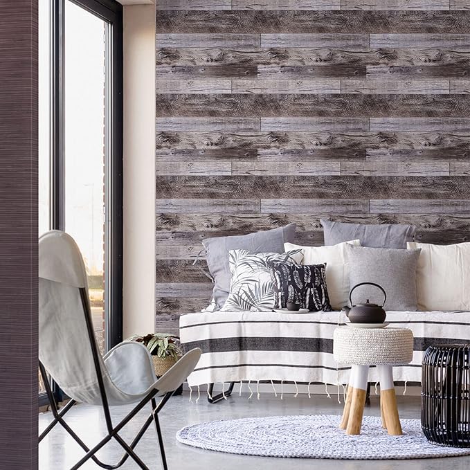 Yun-aeon Natural Wood-Gray Contact Paper Peel and Stick Wallpaper | 17.3"x 400"Self Adhesive Removable Vintage Faux Wood Wall Paper Plank Shelf Home Decoration Kitchen Counter Cover - Image 3