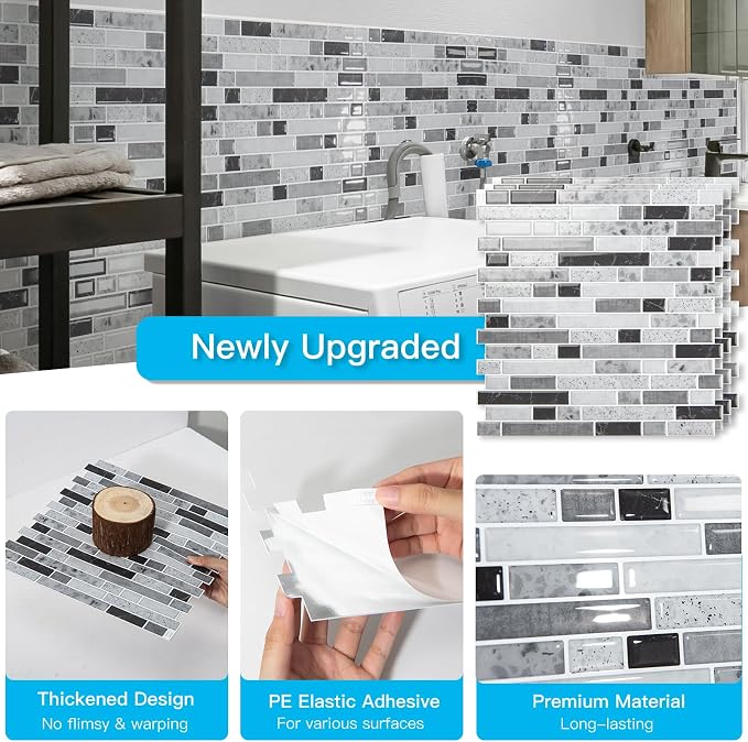 Art3d 10-Sheet Heavy-Duty Peel and Stick Backsplash, Waterproof Wall Tiles Stick on Kitchen Backsplash Living Space, Carrara Grey (Pack of 4) - Image 5