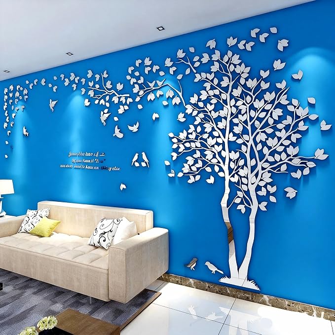 Family Tree Wall Decor Decals - DIY 3D Tree of Life Wall Art Large Decal Stickers Silver Decor Living Room Mural for Bedroom Hallway Home TV Background (Silver Right,M-98X51in) - Image 7