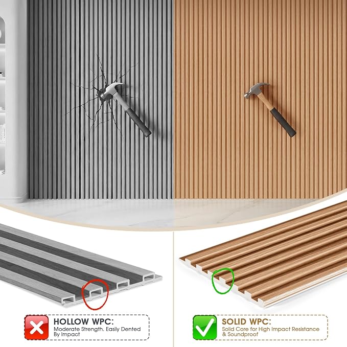 WPC Acoustic Slat Wall Panels 16-Pack 47.2'' x 6'' | Accent 3D Wall Panel for Interior Wall Decor, Waterproof Fluted Textured Panel Wall Slats,Solid Elm (Cover Approx.32 sq.ft) - Image 3