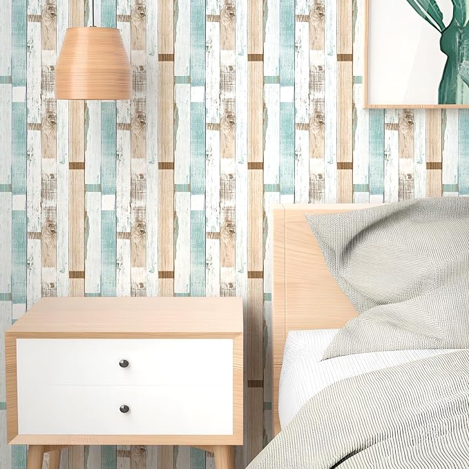 Yun-aeon Natural Wood-Light Blue Contact Paper Peel and Stick Wallpaper | 17.3"x 400"Self Adhesive Removable Vintage Faux Wood Wall Paper Plank Shelf Home Decoration Kitchen Counter Cover - Image 4