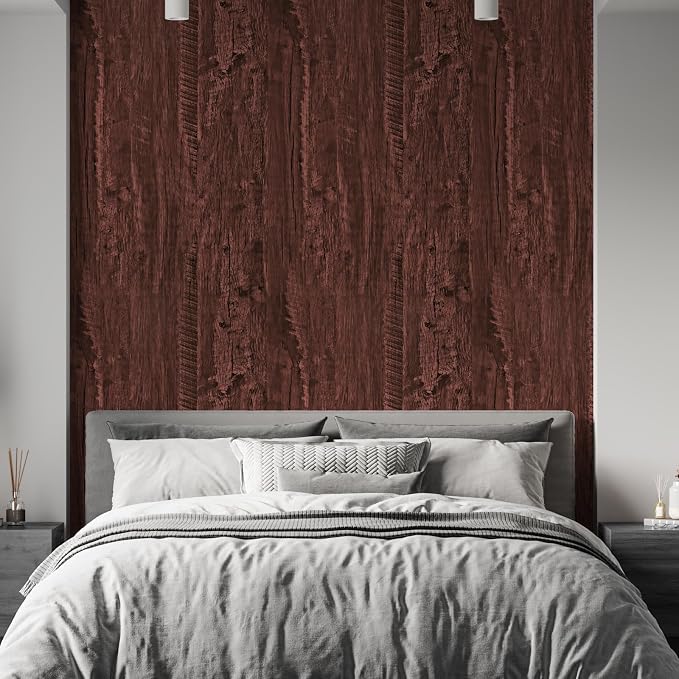 Wood Contact Paper Red Brown Faux Wood Peel and Stick Wallpaper Vintage Removable Self Adhesive Wooden Wallpaper Woods Grain Contact Paper for Countertops Cabinets Walls 17.3"x200" - Image 8