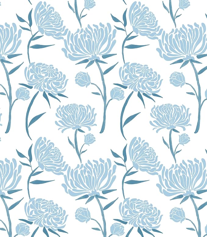 Hopepak 17.3" x 78.7" Peel and Stick Wallpaper Floral Contact Paper Blue Wall Paper Modern Self Adhesive Removable Vinyl Wallpaper for Bedroom by Hopepak