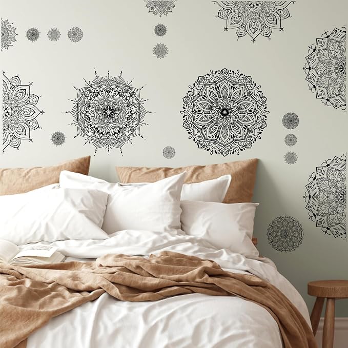 Kazova Large Mandala Wall Sticker Black Peel and Stick Art Murals Boho Mandala Decals for Bedroom Living Room Farmhouse Yoga Home Decoration - Image 3