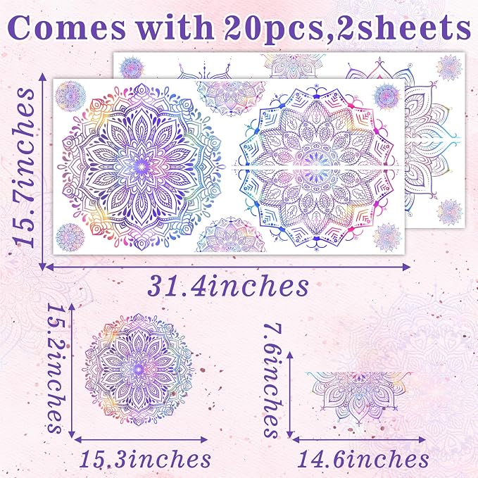 Kazova Large Mandala Wall Decals 20 Pcs Purple Wall Stickers for Living Room Lotus Flower Vinyl Decal Peel and Stick Half Mandala Art Murals for Bedroom Headboard Yoga Room Office Decor - Image 2