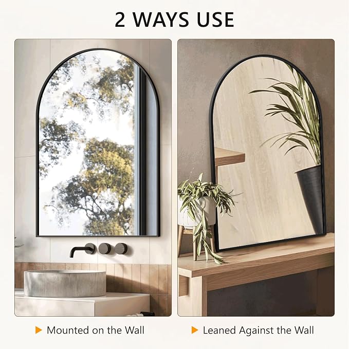 Arched Bathroom Mirror for Wall, 30" x 20" Metal Frame Vanity Mirror, Black - Image 6