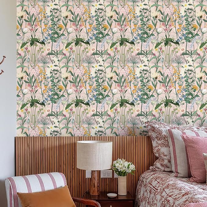 JiffDiff Floral Wallpaper Peel and Stick 17.3"x787" Pink Farm Wildwood Stick on Wallpaper for Home Bedroom Cabinets Thicken Self Adhesive Contact Paper - Image 2