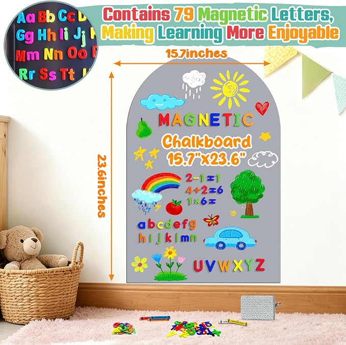 Arch Magnetic Wall Decal Magnet Board for Kids Playwall Peel and Stick Grey | Peel and stick, self adhesive, for toddler bedroom playroom homeschool decor, vinyl drawing learning, 79 magnet alphabet ABC - Image 4