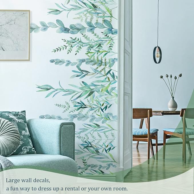 Green Hanging String of Willow Wall Decals Peel and Stick, Large Plants Vinyl Wall Stickers, Removable Vine Home Decor Art for Bedroom Living Room Classroom Office - Image 5