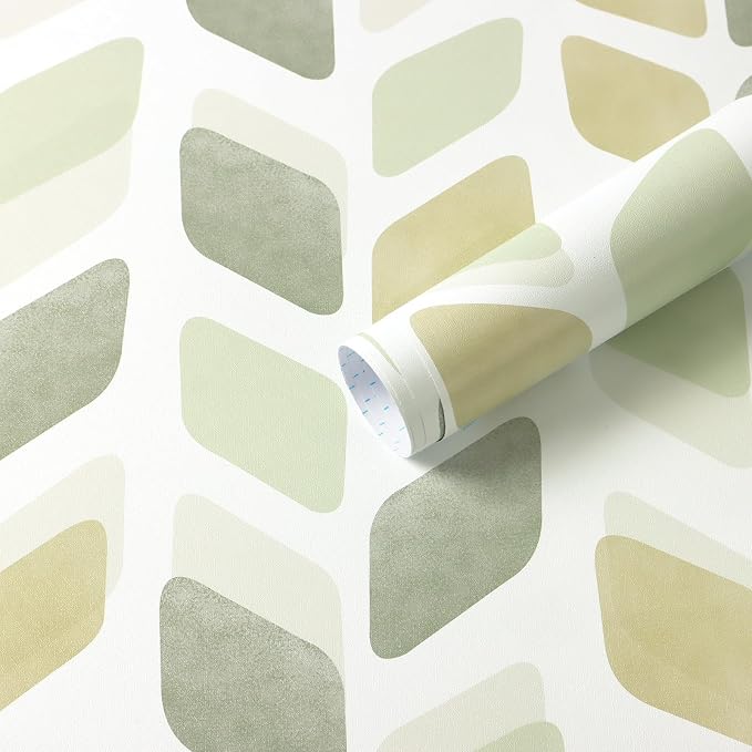 Boho Peel and Stick Wallpaper Checkered Contact Paper 17.3"x78.7" Neutral Geometric Wall Paper Modern Self Adhesive Removable Wallpaper for Bathroom Kitchen Cabinets Waterproof(Green/Yellow) by Fiula