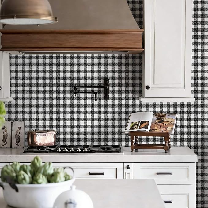 Heroad 17.3"x393" Plaid Peel and Stick Wallpaper Black and White Wall Paper Mosaic Checkered Contact Paper Self Adhesive Removable Wallpaper for Bathroom Laundry Room Waterproof Decor Vinyl Roll by HeroadBrand