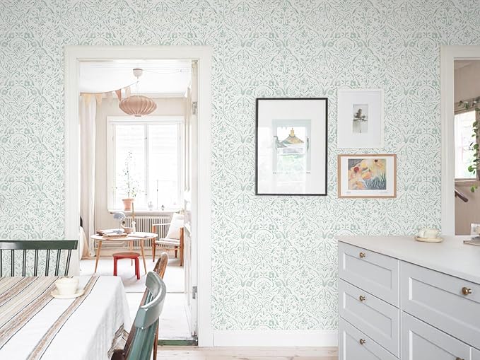 Dimoon Watercolor Floral Peel and Stick Wallpaper Soft Sage Green Contact Paper French Floral Wall Paper 78.7''x17.3'' Textured Self Adhesive Stick On Wallpaper for Bedroom Bathroom Decor Vinyl - Image 5