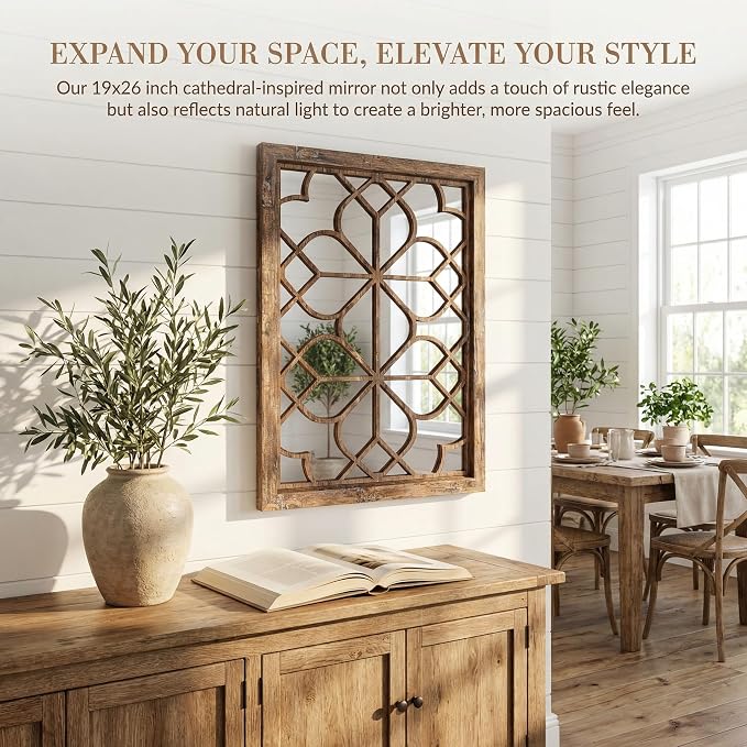 Set of 2 19x26 Inch Large Maroon Shatterproof Rectangular Wall Mirrors, Boho Rustic Farmhouse Vintage Accent Mirrors for Living Room Bedroom Entryway Dining Room & Home Decor - Image 4