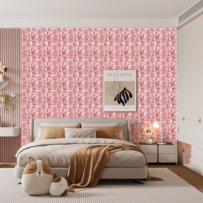Heikki 30 Pack 3D Wall Panel for Interior Wall Décor, PVC Flower Textured Wall Panels for Living Room Bedroom Hotel Office, 11.8"x11.8", Double-Sided Tape (Pink-XLZ) - Image 6