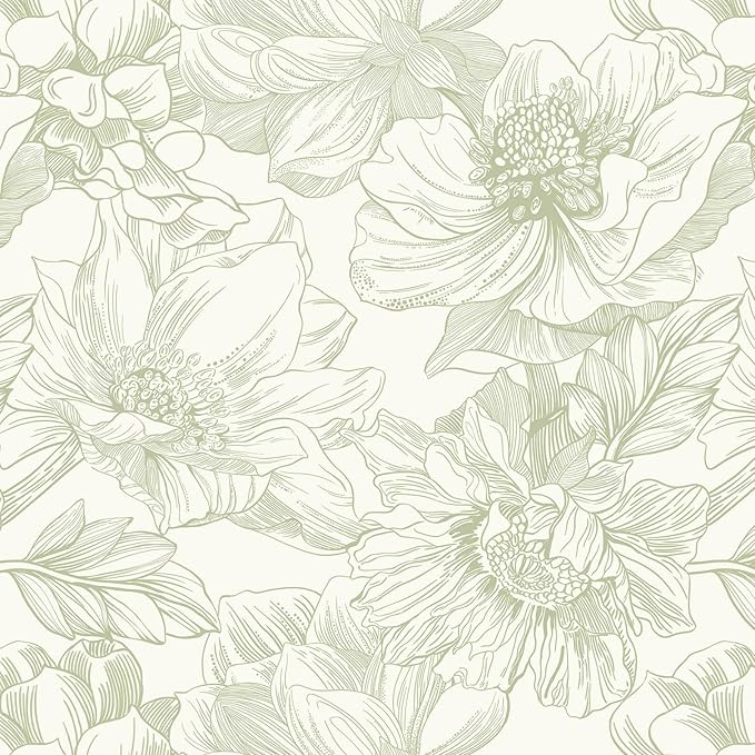 Ismoon Vintage Floral Wallpaper Peel and Stick Beige and Green Contact Paper 17.3inx6.5ft Removable Self Adhesive Wall Paper for Bathroom Bedroom Cabinet Mural Wall Decor Vinyl Renter Friendly by Ismoon