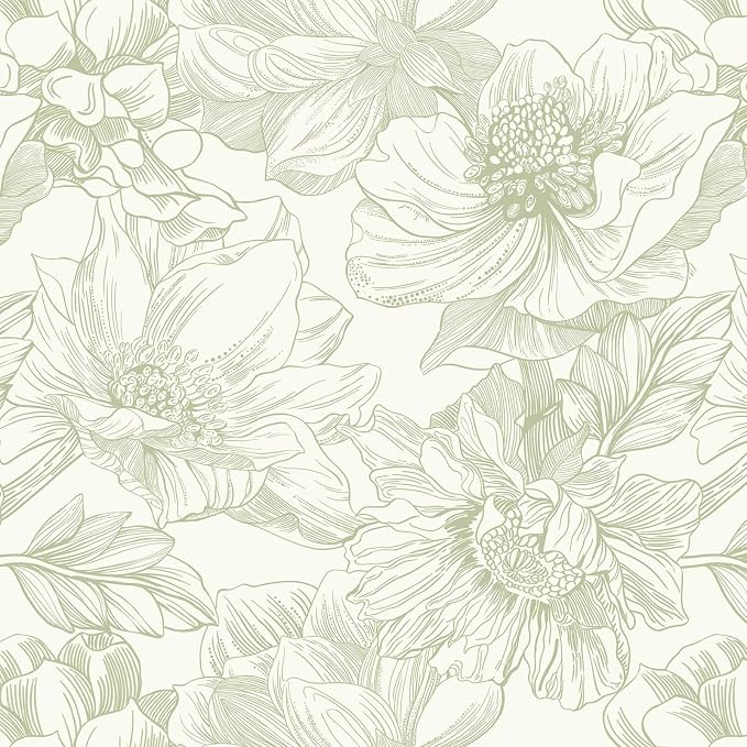 Ismoon Vintage Floral Wallpaper Peel and Stick Beige and Green Contact Paper 17.3inx32.75ft Removable Self Adhesive Wall Paper for Bathroom Bedroom Cabinet Mural Wall Decor Vinyl Renter Friendly by Ismoon