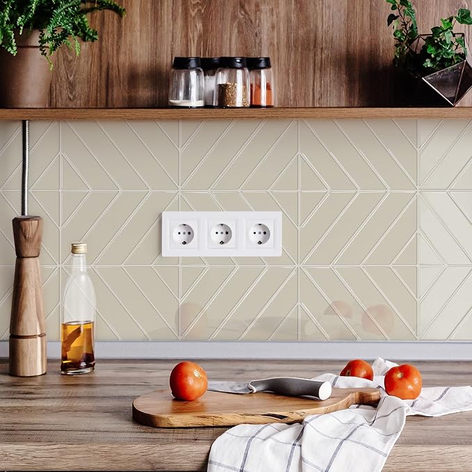 STICKGOO Herringbone Peel and Stick Backsplash, Light Gray Beige, 10 Sheets | 12.6 x 9.7 in, Thicker Rectangular Vinyl Stick-On Wall Tiles, Easy Alignment, Waterproof, Easy to Clean, Kitchen/Bathroom - Image 4