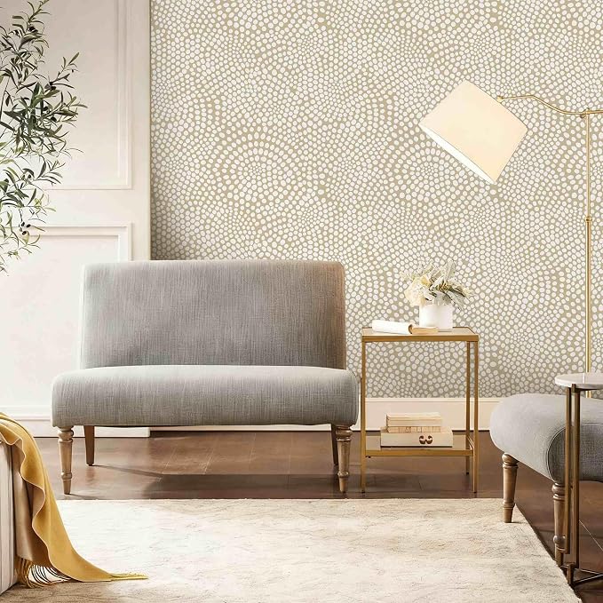 Moire Dots,Modern Dotted Wallpaper, Bohemian Contact,Modern Dotted Neutral (Beige & White) Peel and Stick Wallpaper for Home Decor | 17.7" x 236", Self-Adhesive, Waterproof Vinyl - Image 2