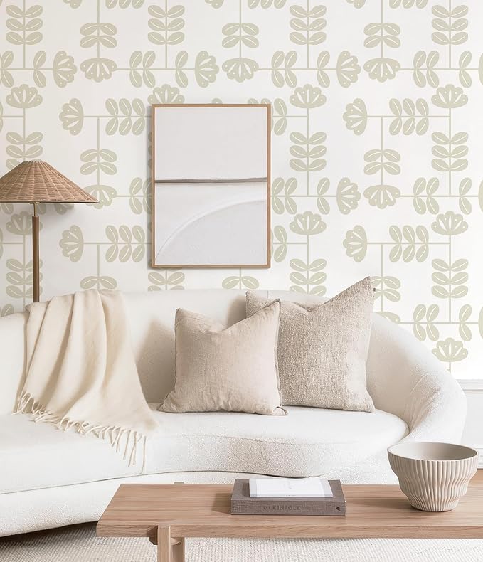 HeloHo Peel and Stick Wallpaper Boho Beige/White Contact Paper Neutral Wallpaper Renter Friendly Removable Self-Adhesive Wall Paper for Bedroom Bathroom Wall Decor Vinyl Roll 17.3''x393.7'' - Image 2