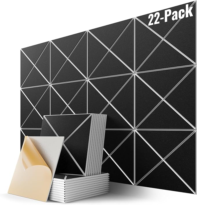 22 Pack X-Line Design Acoustic Panels, 12" X 12" X 0.4" Self-Adhesive Sound Proof Foam Panels for Walls, Soundproof Wall Panels for Home & Office (Black on White) by Lebenforce
