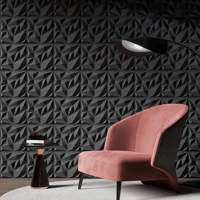 Art3d 20 Pack Decorative 3D Wall Panels for Interior Wall Decor Living Room, 11.8"x11.8" Black Wall Art PVC Panels for Bedroom TV Background Gaming Room Decor - Image 6