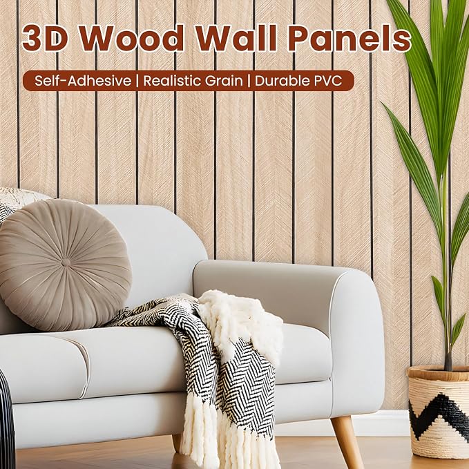 Thick Peel and Stick Slat Wall Panel Self-Adhesive 3D Wood Grain | Wallpaper Sticker Soundproof Moisture Resistant for Wall Ceiling (236.22" x 15.75") - Image 2