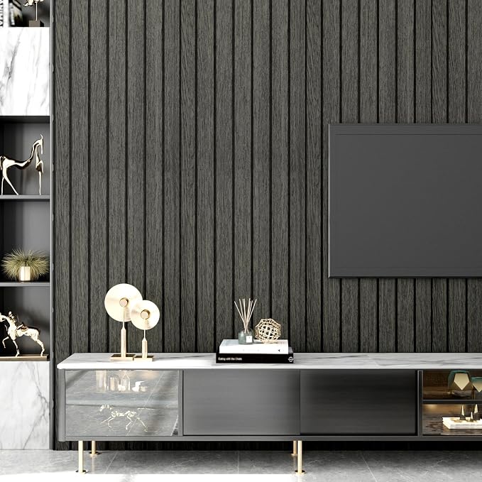 Wallercity Black/Grey Peel and Stick Wood Panels Removable 3D Wood Grain Slat Soundproof Wall Panel for Walls Self Adhesive Vinyl Wooden Fluted Wall Panels for Bedroom Bathroom RV Basement 11.8"x197" - Image 7