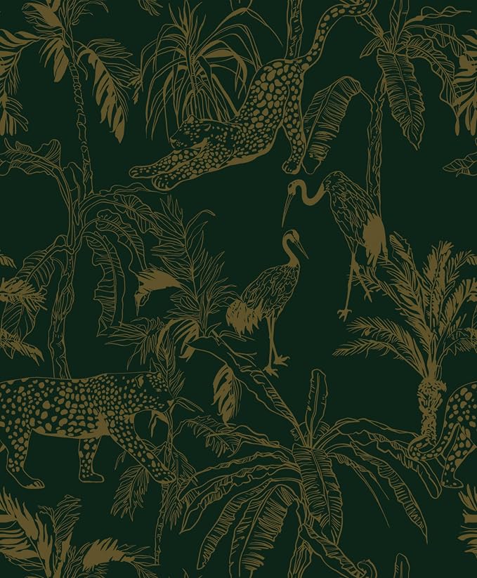 Heroad Dark Green Peel and Stick Wallpaper Boho Contact Paper 17.3"x393" Jungle Wall Paper Removable Self Adhesive Cheetah Wallpaper for Bedroom Living Room Cabinet Waterproof Bathroom Vinyl Roll by HeroadBrand