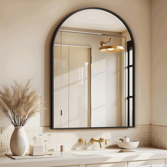 Arched Bathroom Mirror for Wall, 30" x 20" Metal Frame Vanity Mirror, Black - Image 4