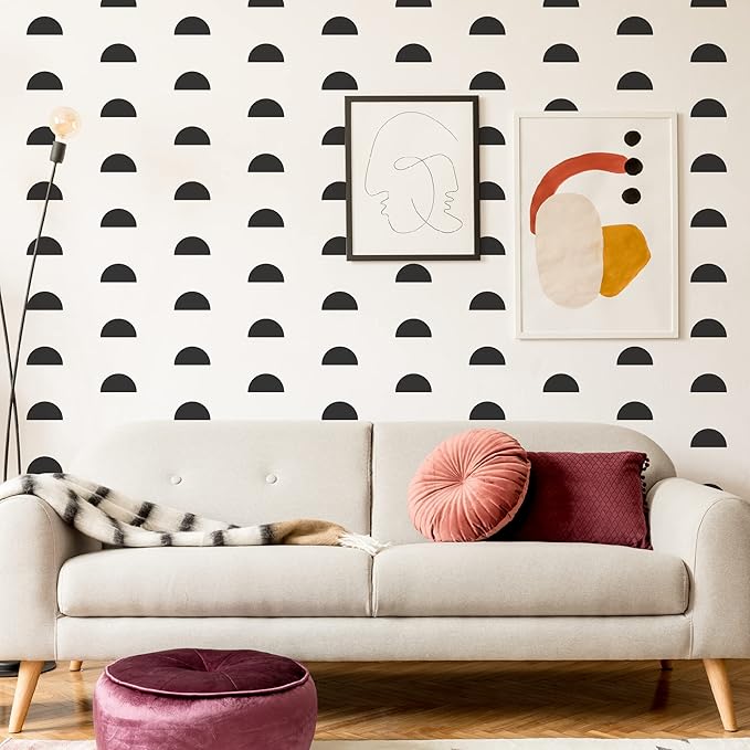 Black Semi-Circle Wall Decals, Scandinavian Geometric Wall Décor | Stunning painted look for modern boho accent wall minutes. Peel and stick matte vinyl stickers for home, office, dorm. by SHYJSHYJINSPIRED-PEELSTICK
