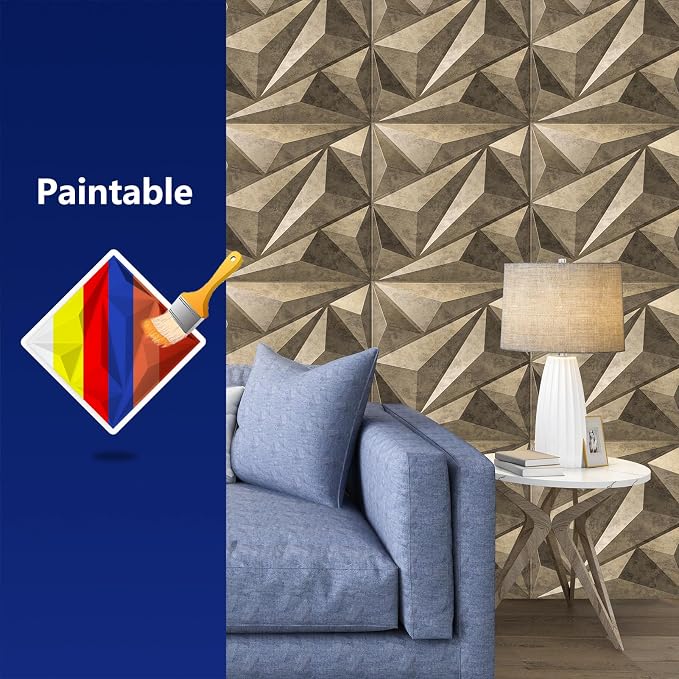 Art3dwallpanels 3D Wall Panels Diamond, PVC Antique Gold | 3D Raised Diamond Wall Tiles, Waterproof Fireproof, 12 Sheets Large Size Pack, Easy DIY Install for Bedroom Living Room Wall - Image 7
