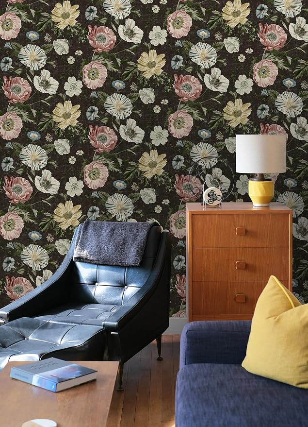 Vintage Poppy Black Peel and Stick Wallpaper by RoomMates, RMK12810PL - Image 3