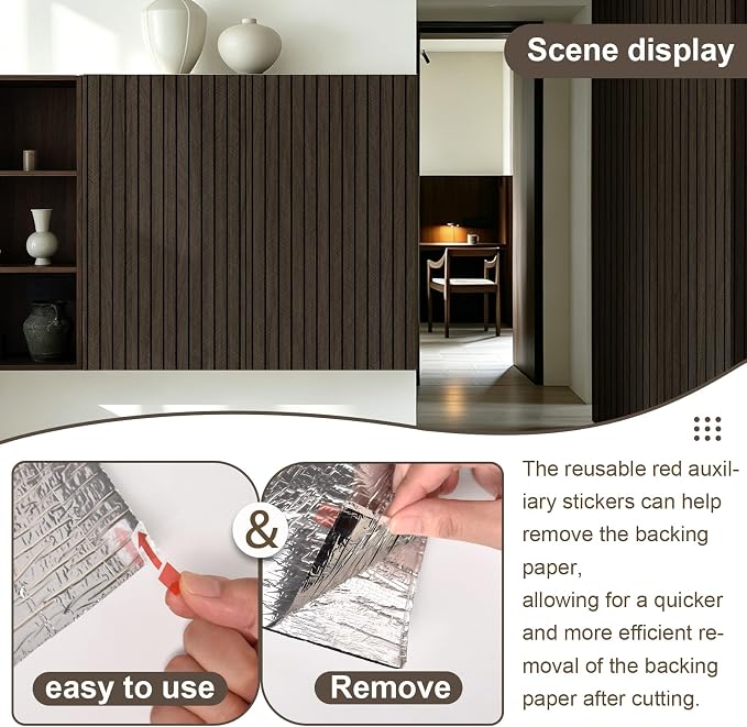 Rugreat 3D Wood Wall Panels Faux Wood Wallpaper Peel and Stick 15.7W 118L | Dark Brown Faux Walnut Wall Panels Soundproof Flexible Wood Slats Contact paper Self Adhesive Wallpaper for Accent Walls - Image 4