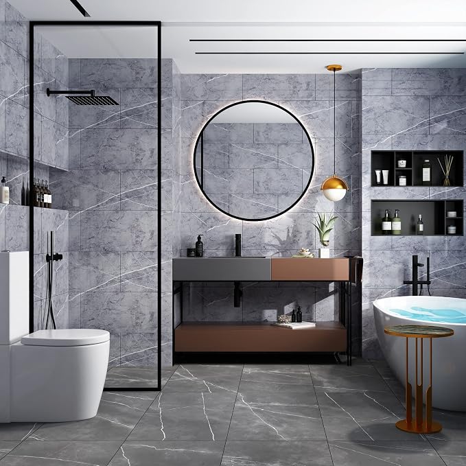 Haimin 3D Wall Panels Peel and Stick Marble Tile Look 10 Pack Waterproof | Lightweight, each 23.6x11.8in, total 19.4 sq ft. Kitchen & bath backsplash, bedroom/living rm decor. Marble-look faux tile. - Image 2