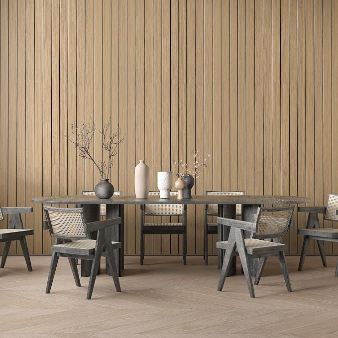 CHIHUT Light Oak Tan Slat Wall Paneling Peel and Stick Wooden Wall Panel for Kitchen Island Backsplash Self Adhesive Removable Flexible Wood Panels 12"x79" Foam 3D Wood Slat Wallpaper for Bedroom - Image 2