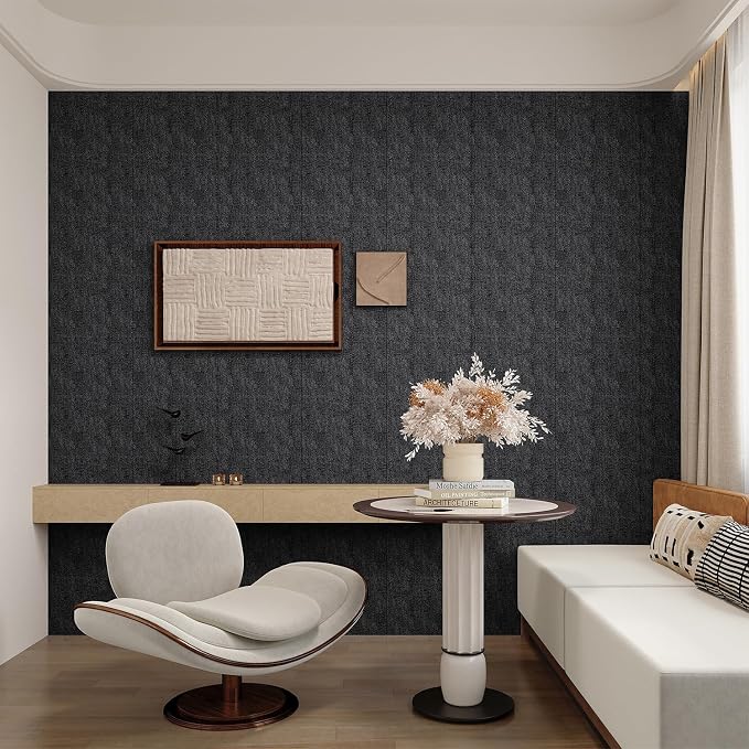 Yutianli 3D Wall Panel Peel and Stick Soundproof Foam Linen Wall Cloth Dark Grey 16.7"x118" Self-Adhesive Decorative Wallpaper Anti-Collision Wall Padding - Image 3