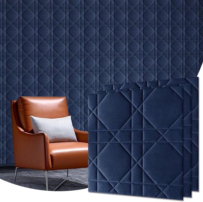 Velvet 3D wall Panels for Interior wall Decor Peel and Stick, Soundproof Geometric Textured 3D Wall Panels for Living Room, Bedroom, TV Background 17.7" x 17.7" 12pcs (Navy Blue) by Unknown
