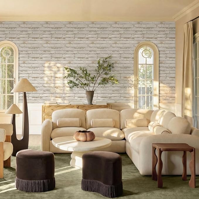 3D Peel and Stick Faux Brick Wall Panels 15.7" x 11.8" 10-Pack | Light Brown, Brick-Look Textured Sticker, Thin Lightweight PVC Self Adhesive Wall Tiles for Interior Decor, Cover 12.9 sq ft - Image 2