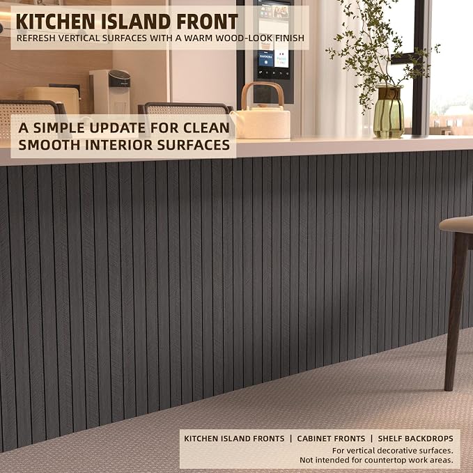 Peel and Stick Wood Slat Wall Panels, Dark Gray, 118 x 15.7 in | 3D Fluted, PVC Paneling for Accent Wall, Ceiling, Living Room, Office, Bedroom - Image 4