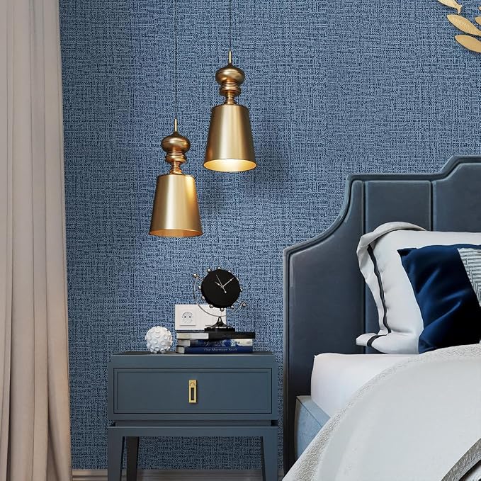 Blue Wallpaper Grasscloth Peel and Stick Wallpaper 17.7inch x 196.8inch Textured Wall Paper Stick and Peel Blue Contact Paper Grasscloth Faux Linen Removable Navy Waterproof Self Adhesive Vinyl | Faux Linen Vintage Wallpaper Textured Removable Wall Pap... - Image 6