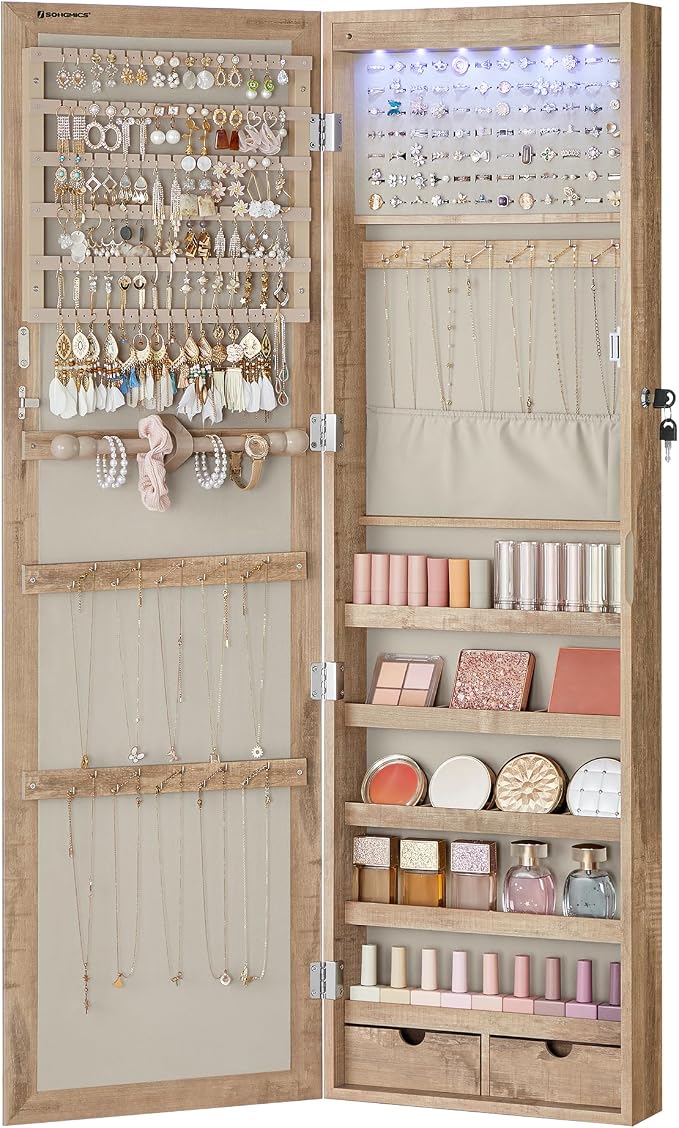 SONGMICS 6 LEDs Mirror Jewelry Cabinet, 47.2-Inch Tall, Lockable by Unknown