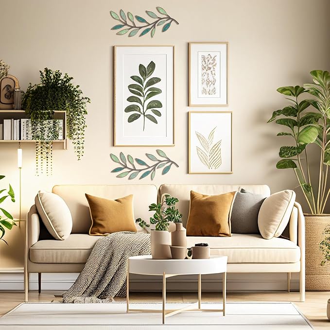 Zhengmy 2 Pcs Metal Leaf Wall Art Vine Branch Decor,Gradient Green | Olive Branch Metal Decor for Living Room Hallway, Symmetrical Leaf Pair for Doorway Entryway, Lightweight Hanging Art Design - Image 6