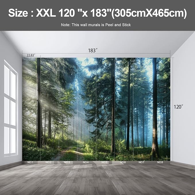 Forest Landscape Large wall murals Woodland Tree Peel and Stick self Adhesive Wallpaper for Bedroom Living Room - 120"x183" - Image 2