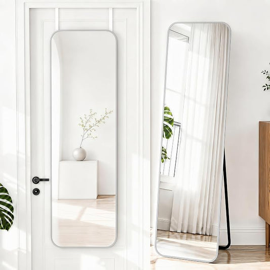 NARCISSUS Full Length Mirror 57x16 Inch, Over The Door Mirror with Stand, Wall Mounted or Freestanding/Door Hanging Full Body, Aluminum Alloy Frame, Silver by NARCISSUSMIRROR
