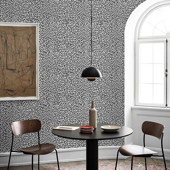Leopard Print Peel and Stick Wallpaper, Waterproof Removable Self Adhesive Textured Wall Paper, Black and White Unique Funky Cheetah Contact Paper for Bedroom and Bathroom 480"X17.3"(57.6 sq. ft) - Image 3